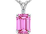 Tommaso Design™ Emerald Cut 9x7 mm Created Pink Sapphire and Genuine Diamond Pendant
