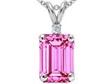 Tommaso Design™ Emerald Cut 10x8 mm Simulated Pink Topaz And Genuine Diamond Pendant