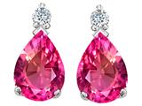 Tommaso Design™ Pear Shape 8x6mm Simulated Pink Topaz And Genuine Diamond Earring Studs