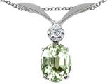 Tommaso Design™ Oval 7x5mm Genuine Green Amethyst and Diamond Pendant