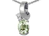 Tommaso Design™ Oval 8x6 mm Genuine Green Amethyst and Diamond Pendant