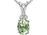 Tommaso Design™ Oval 8x6mm Genuine Green Amethyst and Diamond Pendant