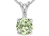 Tommaso Design™ Round 7mm Genuine Green Amethyst and Diamond Pendant