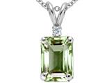 Tommaso Design™ Emerald Cut 8x6mm Genuine Green Amethyst and Diamond Pendant