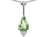 Tommaso Design™ Pear Shape 8x6 mm Genuine Green Amethyst and Diamond Pendant