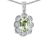 Tommaso Design™ Oval 7x5 mm Genuine Green Amethyst and Diamond Pendant