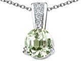 Tommaso Design™ Round 7mm Genuine Green Amethyst and Diamond Pendant