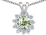 Tommaso Design™ Round 5mm Genuine Green Amethyst and Diamond Pendant