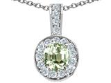 Tommaso Design™ Round 5mm Genuine Green Amethyst and Diamond Pendant
