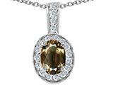 Tommaso Design™ Oval Genuine Smoky Quartz and Diamond Pendant