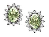 Tommaso Design™ Oval Genuine Green Amethyst and Diamonds Earrings