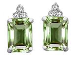 Tommaso Design™ Genuine Green Amethyst Emerald Octagon Cut and Diamond Earrings