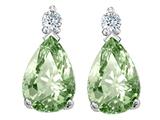 Tommaso Design™ Pear Shape 8x6mm Genuine Green Amethyst and Diamond Earrings