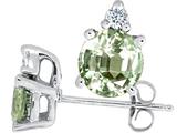 Tommaso Design™ 7mm Genuine Green Amethyst and Diamond Earring Studs