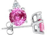 Tommaso Design™ Round Simulated Pink Topaz And Genuine Diamond Earring Studs