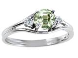Tommaso Design™ Round 5mm Genuine Green Amethyst and Diamond Ring