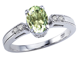 Tommaso Design™ Oval 7x5mm Genuine Green Amethyst and Diamond Ring