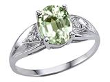 Tommaso Design™ Oval 9x7mm Genuine Green Amethyst and Diamond Engagement Ring