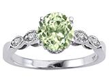 Tommaso Design™ Round 7mm Genuine Green Amethyst and Diamond Ring