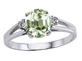 Tommaso Design™ Round 7mm Genuine Green Amethyst and Diamond Ring