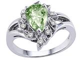 Tommaso Design™ Pear Shape 8x6 mm Genuine Green Amethyst and Diamond Ring