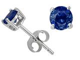 Tommaso Design™ Genuine Round 4.5mm Blue Sapphire Earring Studs