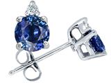 Tommaso Design™ Genuine 5mm Round Sapphire and Diamond Stud Earrings