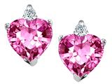 Tommaso Design™ Heart Shape 6 mm Simulated Pink Topaz And Genuine Diamonds Earring Studs