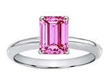 Tommaso Design™ Created Pink Sapphire Emerald Cut 8x6mm Engagement Ring