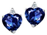 Tommaso Design™ Heart Shape Created Sapphire and Genuine Diamonds Earring Studs