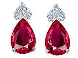 Tommaso Design™ Pear Shape 8x6mm Created Ruby and Genuine Diamond Earrings