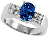 Tommaso Design™ Oval 8x6mm Created Sapphire and Genuine Diamond Ring