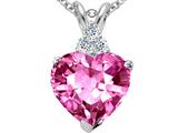 Tommaso Design™ Heart Shape 8mm Simulated Pink Topaz And Genuine Diamond Heart Pendant