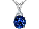 Tommaso Design™ Round 7mm Created Sapphire and Genuine Diamond Pendant