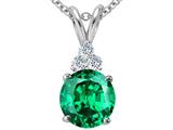 Tommaso Design™ Round 7mm Simulated Emerald And Genuine Diamond Pendant