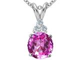 Tommaso Design™ Round 7mm Created Pink Sapphire and Genuine Diamond Pendant