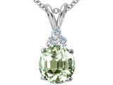 Tommaso Design™ Round 7mm Genuine Green Amethyst and Diamond Pendant