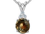 Tommaso Design™ Round 7mm Genuine Smoky Quartz and Diamond Pendant