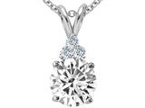 Tommaso Design™ Round 7mm Genuine White Topaz and Diamond Pendant