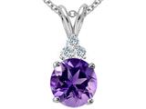 Tommaso Design™ Round 7mm Genuine Amethyst and Diamond Pendant