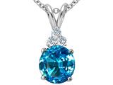 Tommaso Design™ Round 7mm Genuine Blue Topaz and Diamond Pendant