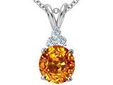 Tommaso Design™ Round 7mm Genuine Citrine and Diamond Pendant