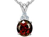 Tommaso Design™ Round 7mm Genuine Garnet and Diamond Pendant