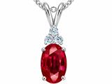 Tommaso Design™ Oval 9x7mm Created Ruby and Genuine Diamond Pendant