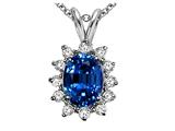 Tommaso Design™ Oval 8x6 mm Created Sapphire and Genuine Diamond Pendant