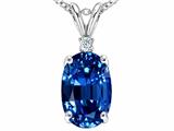 Tommaso Design™ Oval 8x6mm Created Sapphire and Genuine Diamond Pendant
