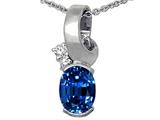 Tommaso Design™ Oval 8x6 mm Created Sapphire and Genuine Diamond Pendant