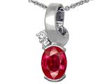 Tommaso Design™ Oval 8x6mm Created Ruby and Genuine Diamond Pendant