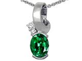 Tommaso Design™ Oval 8x6 mm Simulated Emerald And Genuine Diamond Pendant