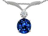 Tommaso Design™ Round 7mm Created Sapphire and Genuine Diamond Pendant